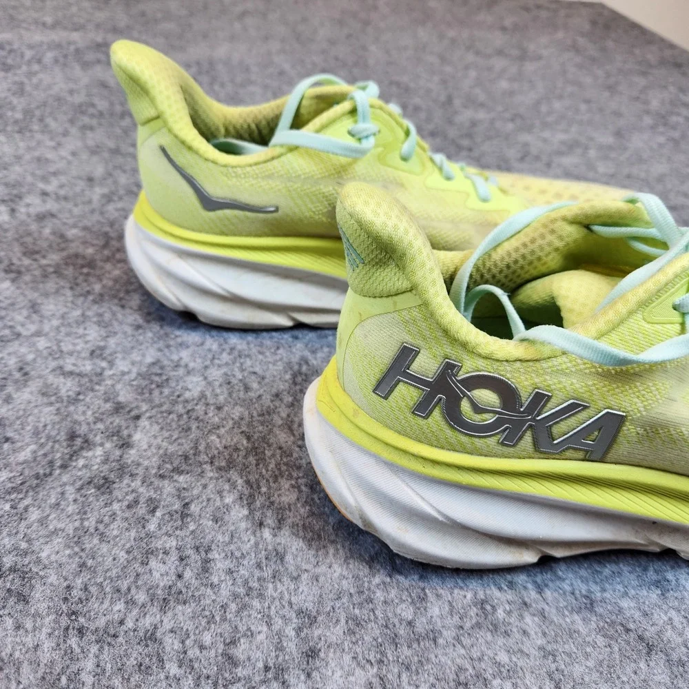 Hoka One Clifton 10‎ Shoes Mens Size 10D Green Neon Trail Road Running Sneakers
